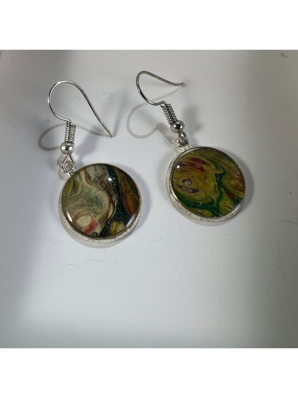 Handmade Abstract Resin Dangle Earrings With Silver Plated Hooks